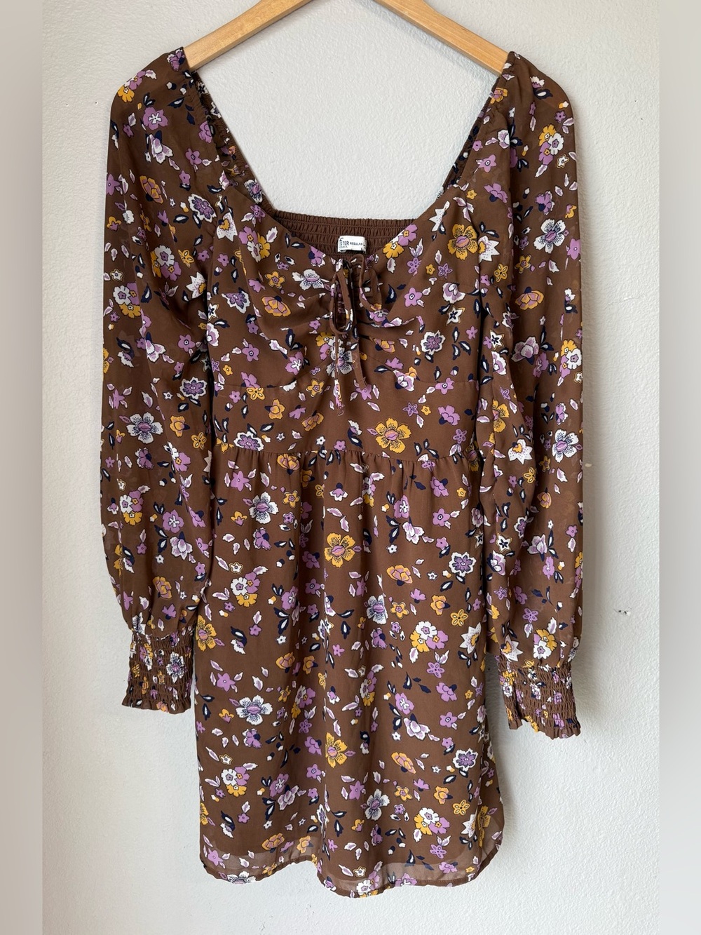 Hollister Co. Brown Floral Peasant Style Mini Dress Womens Size Small Regular